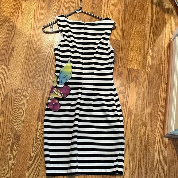 Cache Black and White Striped Dress with Purple Floral - Picture 3 of 3
